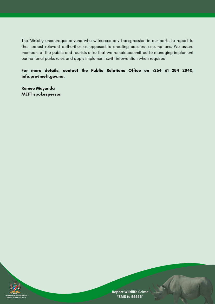 Ministerial response to circulating video of illegal camping of tourists in the Namib Naukfluft Park